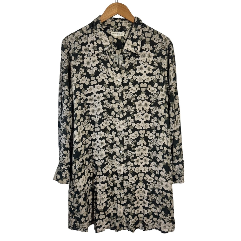 Natural Life Women Floral Button Tunic Shirt Dress M Long Sleeve Boho Cottage